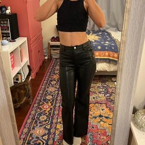 Aritzia Black Leather Straight Leg Pants